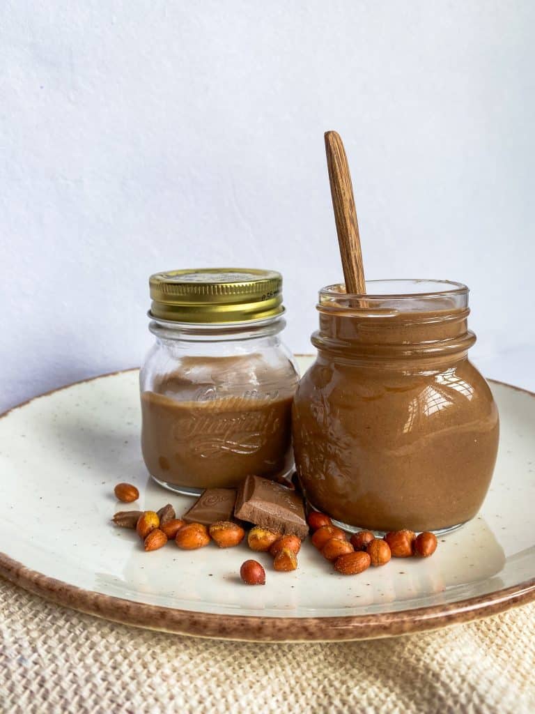 chocolate peanut butter in a glass jar