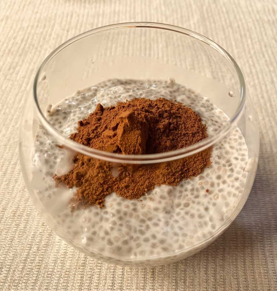 Chocolate chia pudding recipe - add cocoa powder to basic chia seed pudding