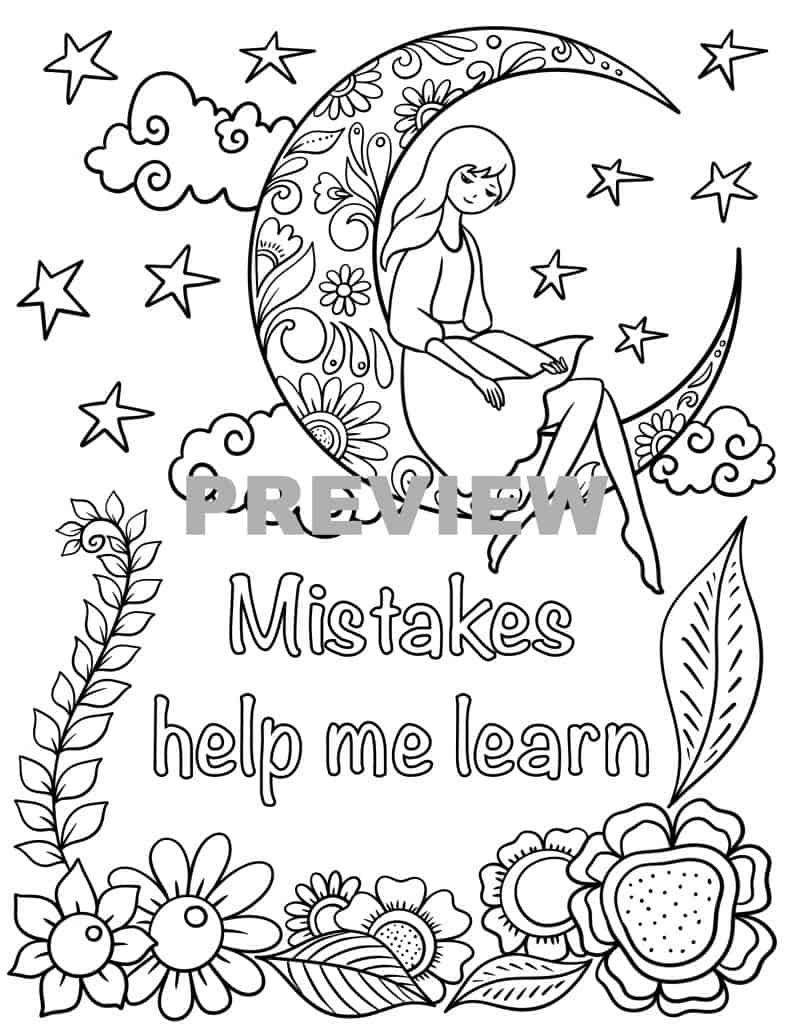 Printable Mindful Positive Affirmation Coloring Sheets for Children Ages  3-10