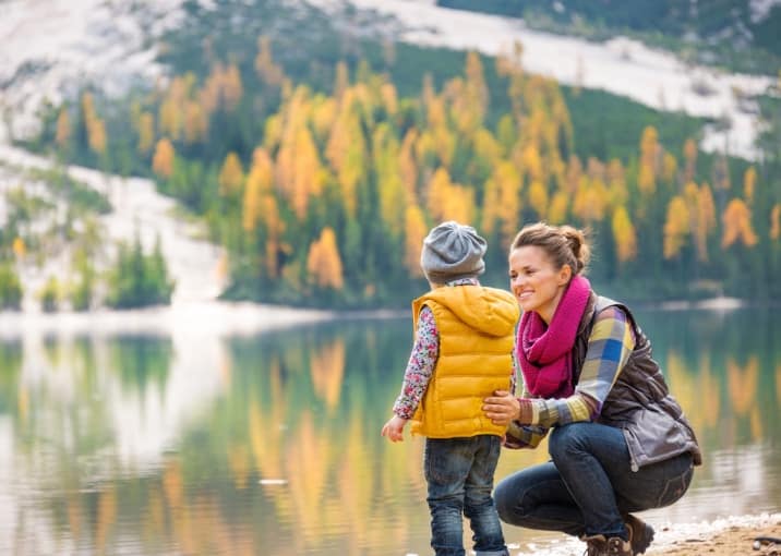 Mom speaking encouragingly to son