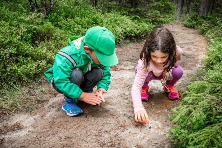 Kids playing outdoors spot a bug