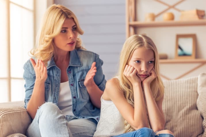 Mom lecturing daughter and she is unhappy