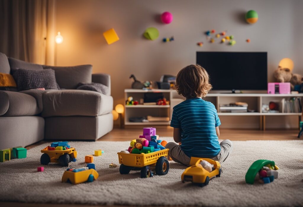 a child sitting alone with toys - signs of a lazy mother - leaving kids on their own