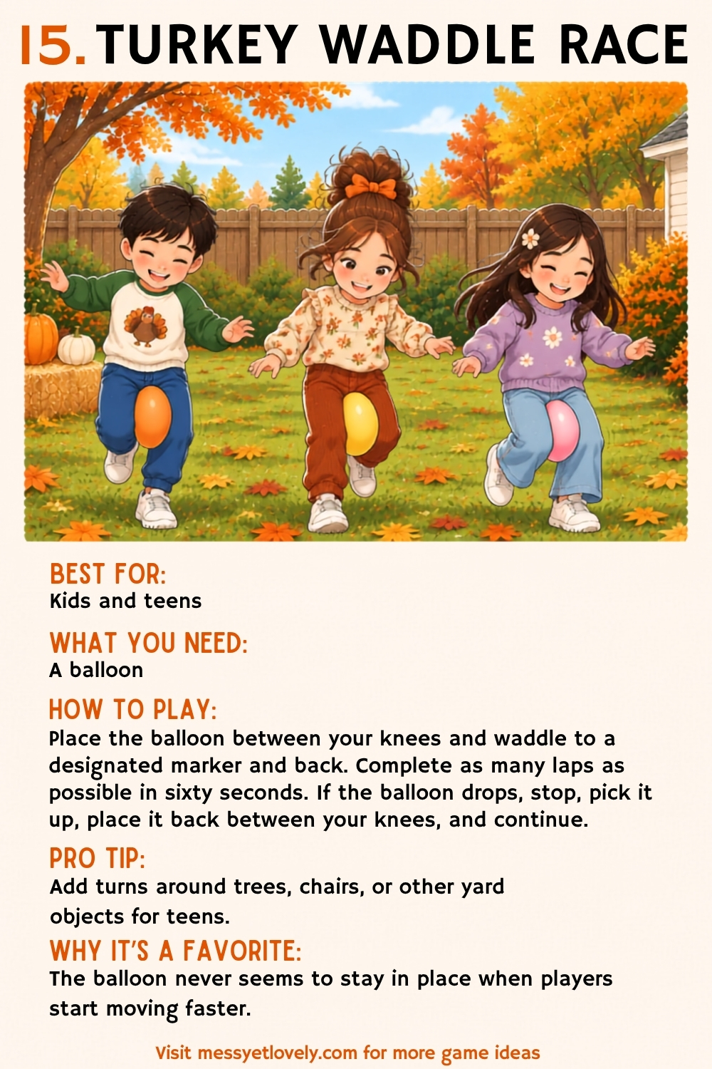 Thanksgiving minute to win it games for kids and teens - turkey waddle race