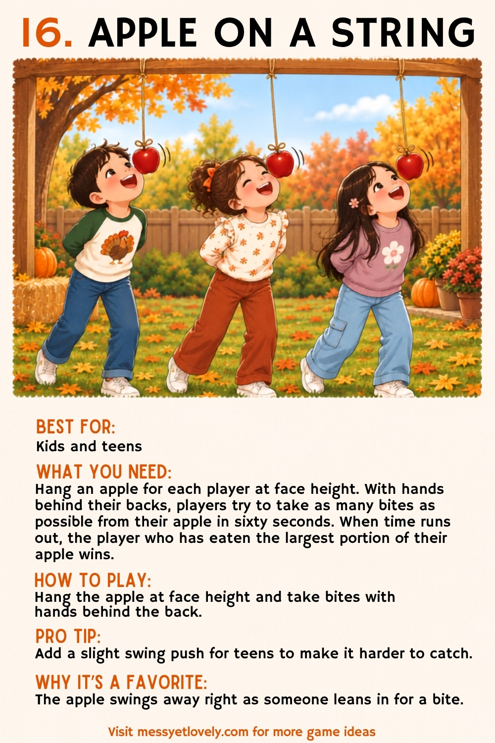 Thanksgiving minute to win it games for kids and teens -apple on a string