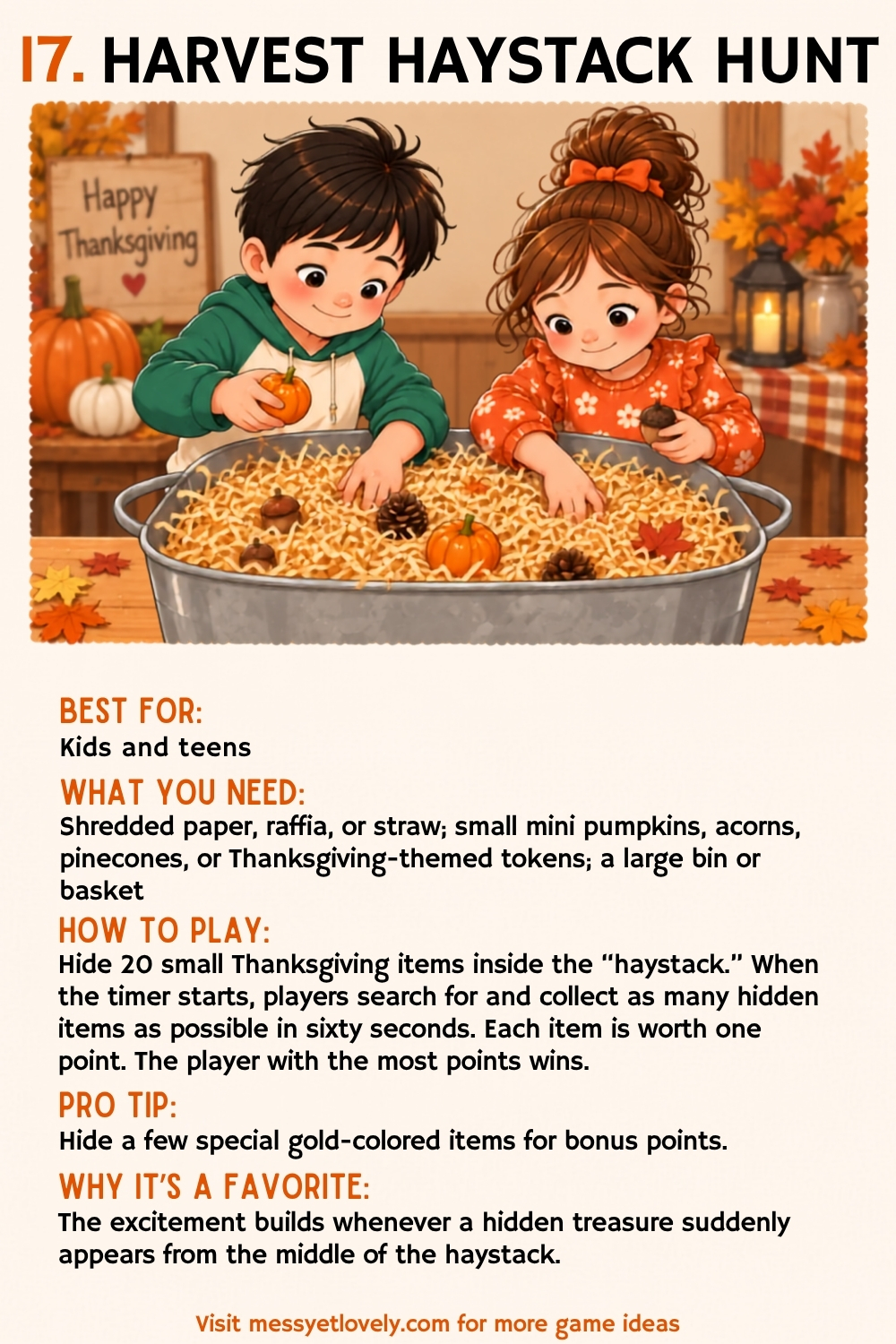 Thanksgiving minute to win it games for kids and teens - harvest haystack hunt