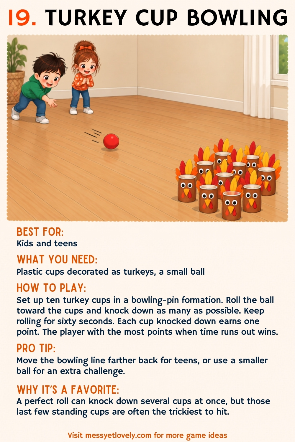 Thanksgiving minute to win it games for kids and teens - turkey cup bowling