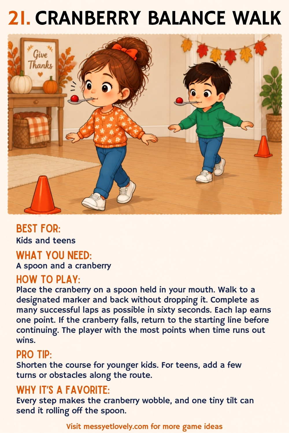 Thanksgiving minute to win it games for kids and teens - cranberry balance walk