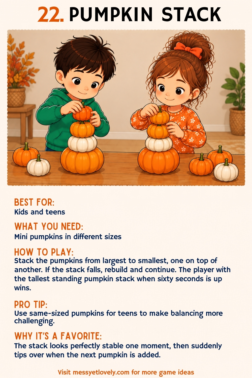 Thanksgiving minute to win it games for kids and teens - pumpkin stack