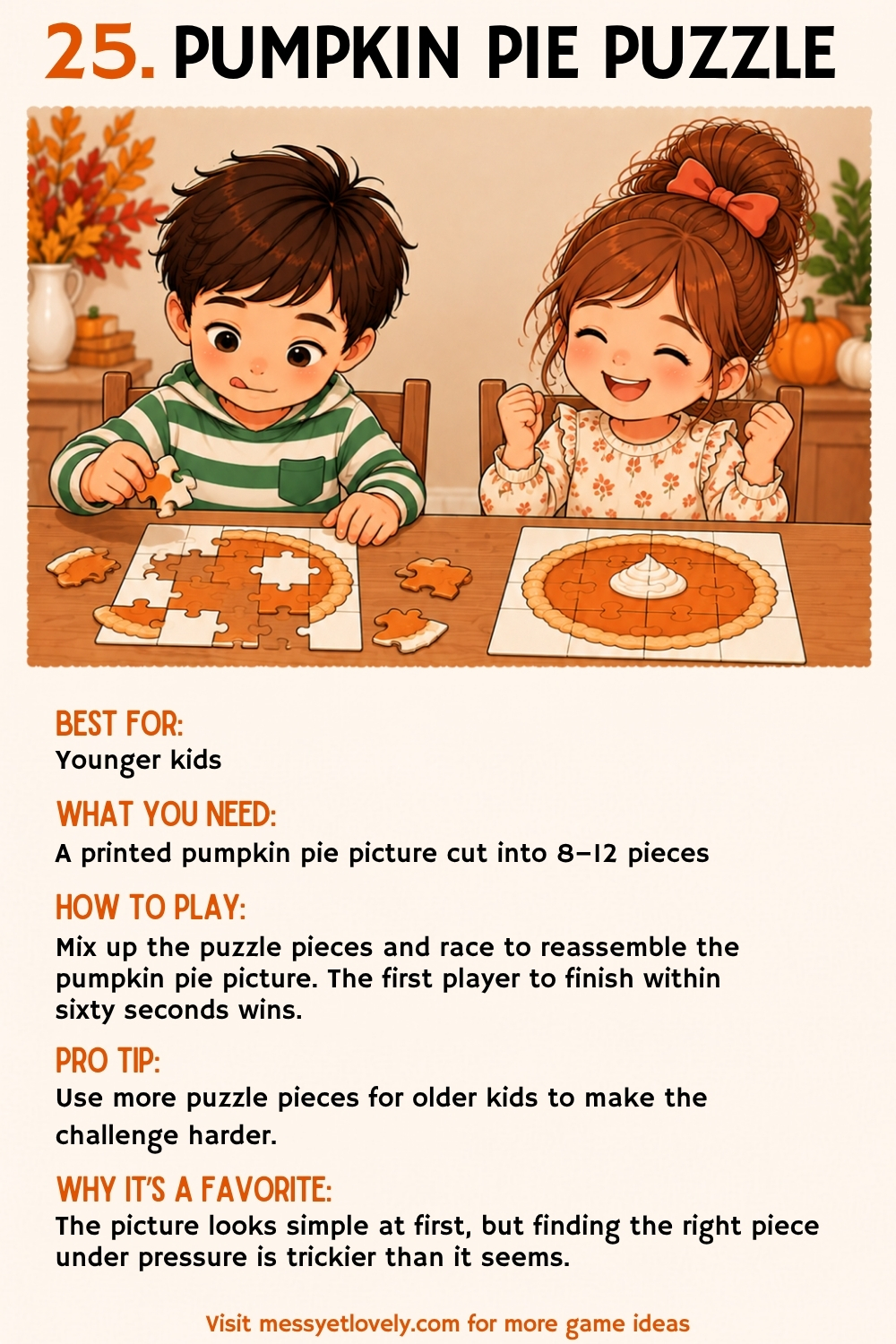Thanksgiving minute to win it games for kids and teens - pimpkin pie puzzle