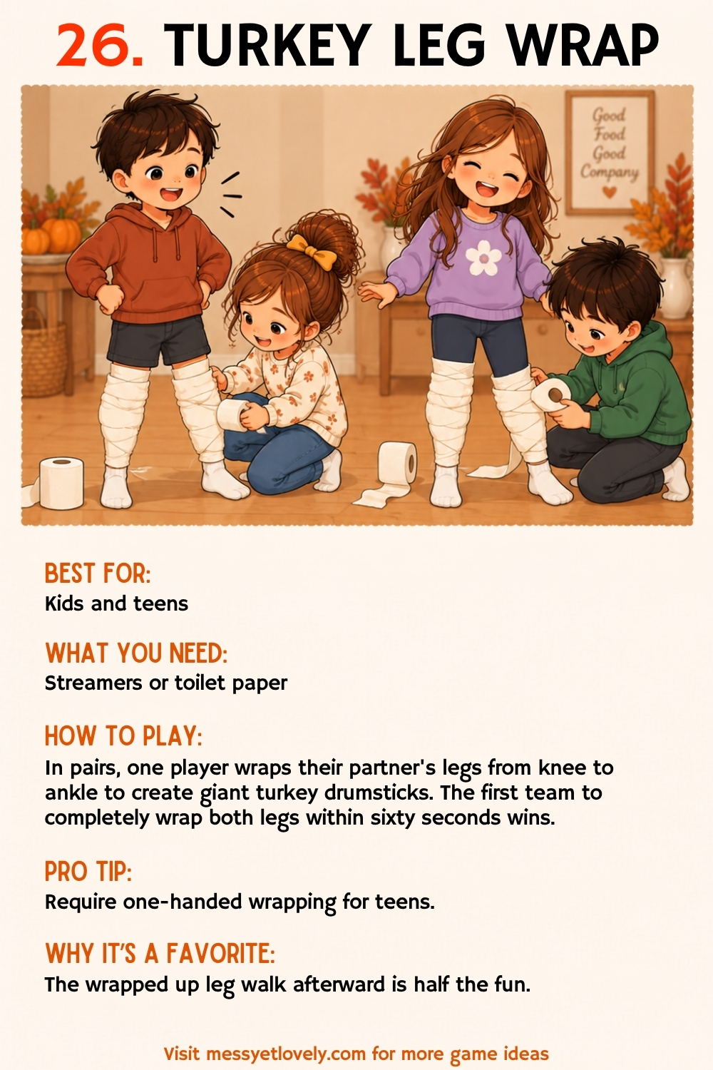 Thanksgiving minute to win it games for kids and teens - turkey leg wrap
