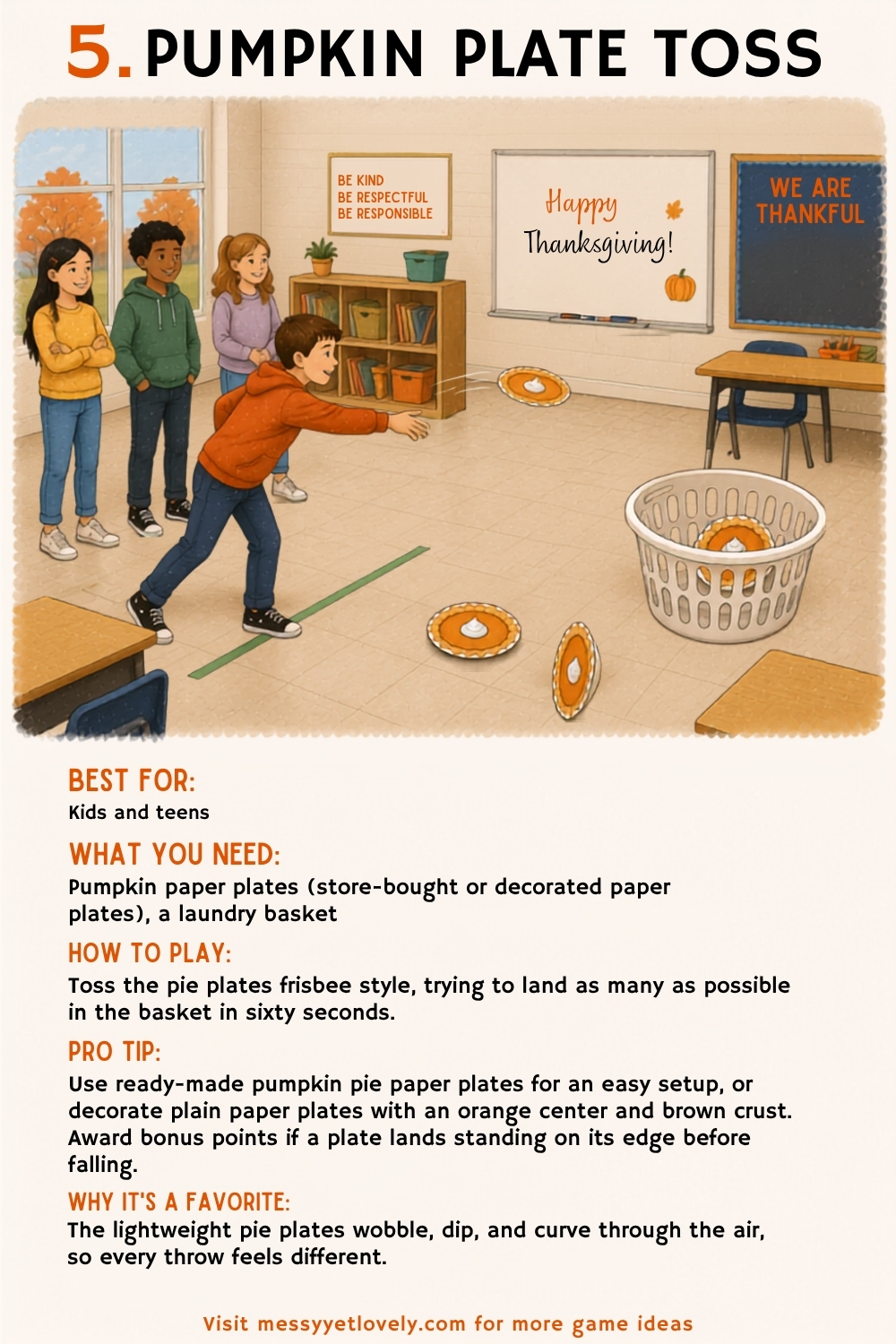 Thanksgiving minute to win it games for kids and teens - pumpkin plate toss