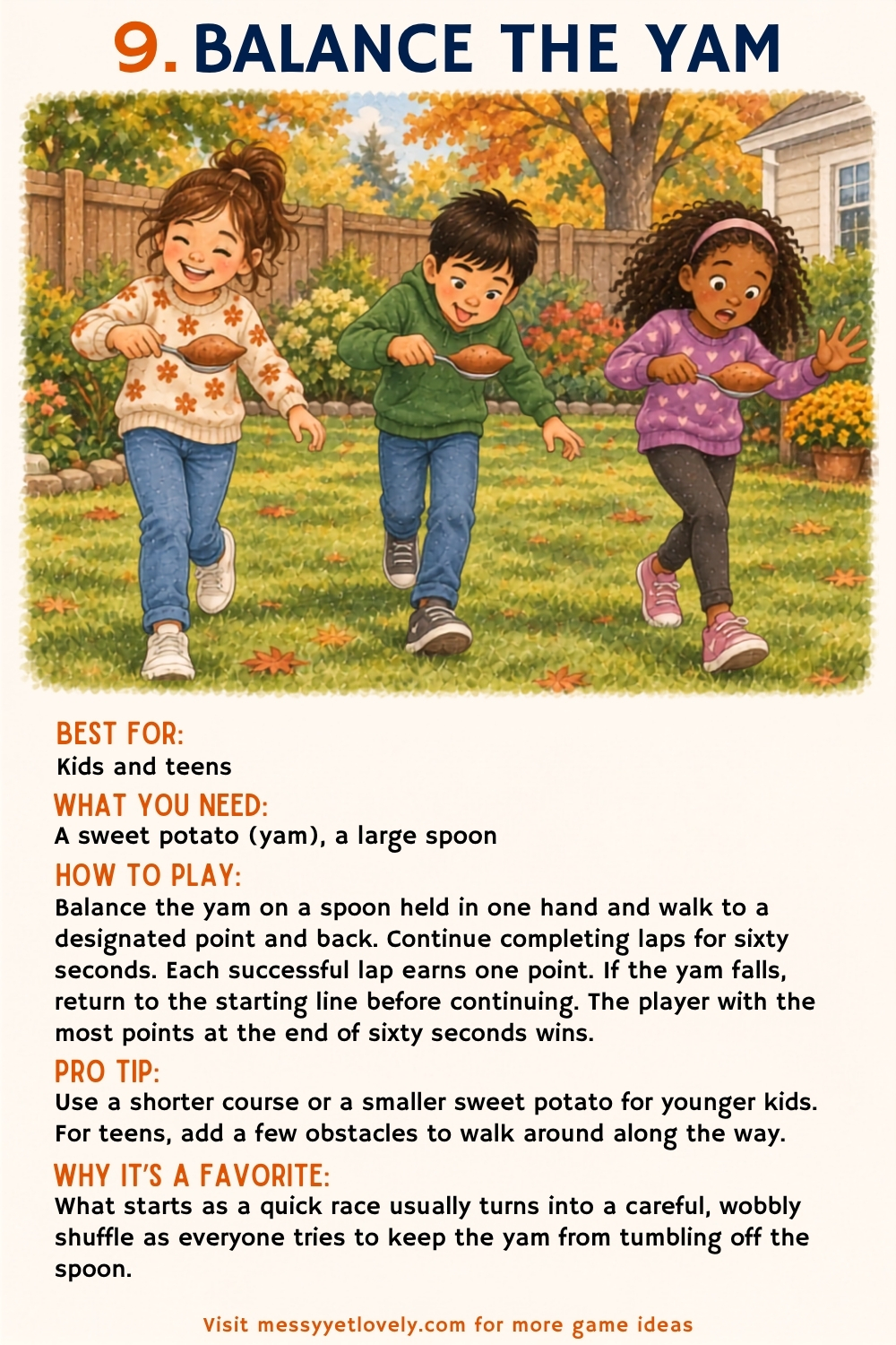 Thanksgiving minute to win it games for kids and teens - balance the yam